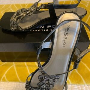 London Fog Black and Silver Strappy Sandals